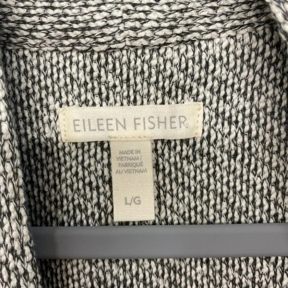 Eileen Fisher Grano Organic Cotton Blend Jacket Open Knit Large Light Gray - Picture 8 of 10